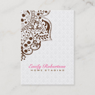 Elegant White Damasks Brown Vintage Lace Business Card