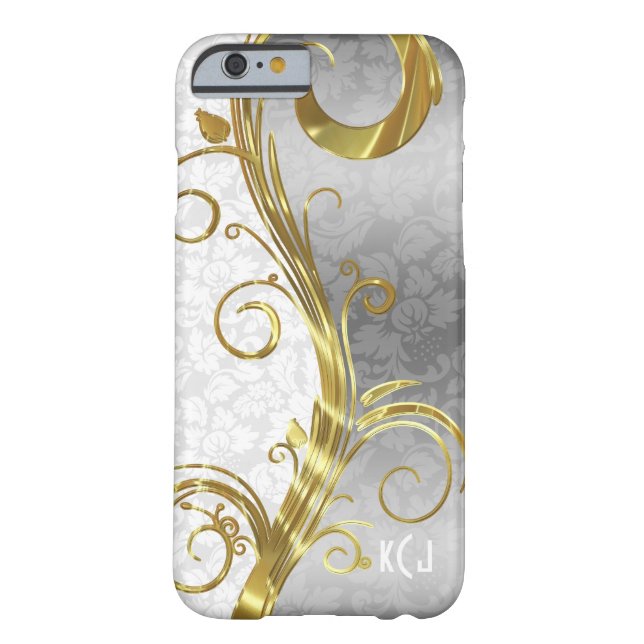 Elegant White Damasks Gold & Silver Swirls Case-Mate iPhone Case (Back)