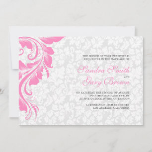 Elegant White Damasks Pink Lace Wedding Invitation