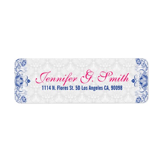 Elegant White Damasks & Royal Blue Floral Damasks Return Address Label