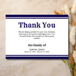 Elegant White & Dark Blue Lines Memorial Thank You Card