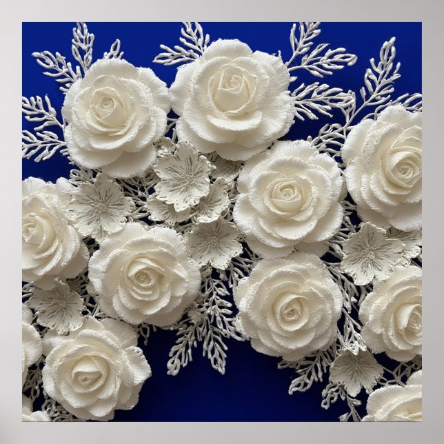 Elegant White Decorative Roses Poster (Front)