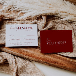 Elegant White Deep Red Burgundy Minimalist Wedding RSVP Card