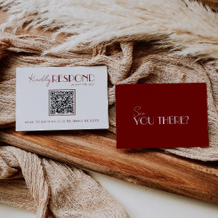 Elegant White Deep Red Burgundy QR Code Wedding RSVP Card