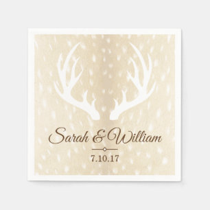 Elegant White Deer Antlers & Fawn Hide Print Napkin