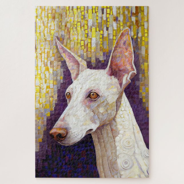 Elegant White Dog Mosaic Gold Klimt Style Jigsaw Puzzle (Vertical)