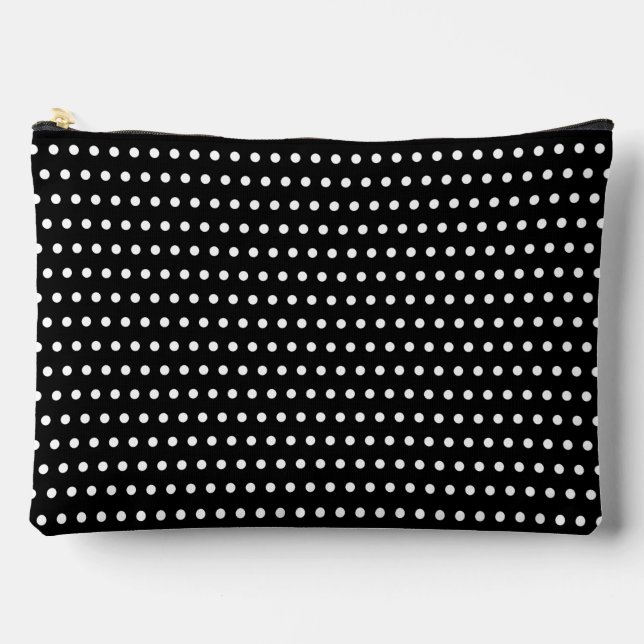 Elegant White Dots Pattern On Black Accessory Pouch (Front)