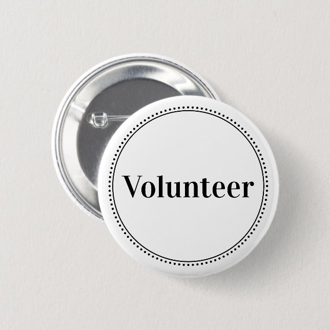 Elegant White Dotted Border Volunteer Buttons (Front & Back)