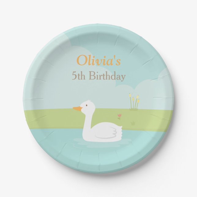 Elegant White Duck Birthday Party Paper Plates (Front)
