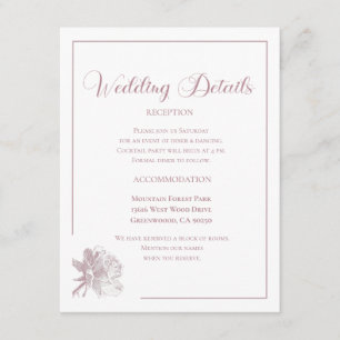 Elegant White Dusty Pink Floral Wedding Enclosure Card