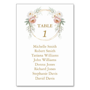 Elegant White Dusty Rose Flowers Seating Chart  Table Number