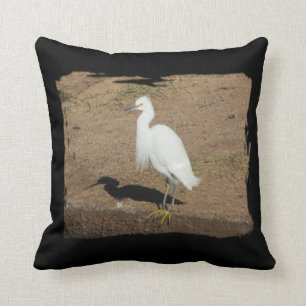 Elegant White Egret Photo Large Wild Bird Throw Pillow