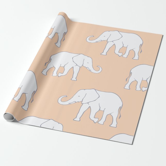 Elegant White Elephant Pattern on Soft Pastel Wrapping Paper (Unrolled)