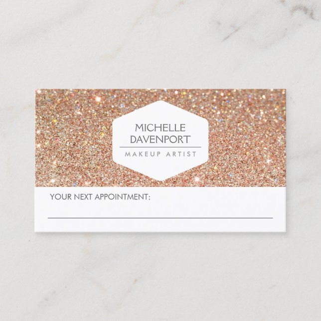 ELEGANT WHITE EMBLEM COPPER GLITTER APPOINTMENT CARD (Front)