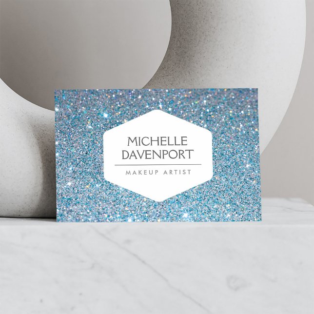 ELEGANT WHITE EMBLEM ON BLUE GLITTER BACKGROUND BUSINESS CARD (Creator Uploaded)