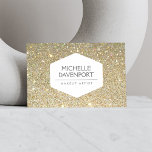 ELEGANT WHITE EMBLEM ON GOLD GLITTER BACKGROUND BUSINESS CARD<br><div class="desc">An elegantly modern white hexagon emblem becomes your logo on this modern business card design template. The faux glittery gold background image provides visual interest, lending itself to a variety of industries and professions. This design is part of a series of coordinating office supplies. For design requests or questions, please...</div>