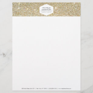 ELEGANT WHITE EMBLEM ON GOLD GLITTER Letterhead