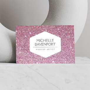 ELEGANT WHITE EMBLEM ON PINK GLITTER BACKGROUND BUSINESS CARD