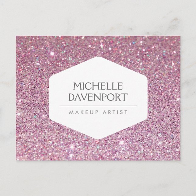 ELEGANT WHITE EMBLEM ON PINK GLITTER Postcard (Front)