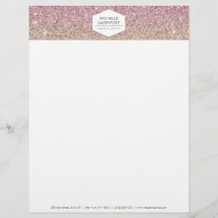 ELEGANT WHITE EMBLEM ON PINK OMBRE GLITTER LETTERHEAD
