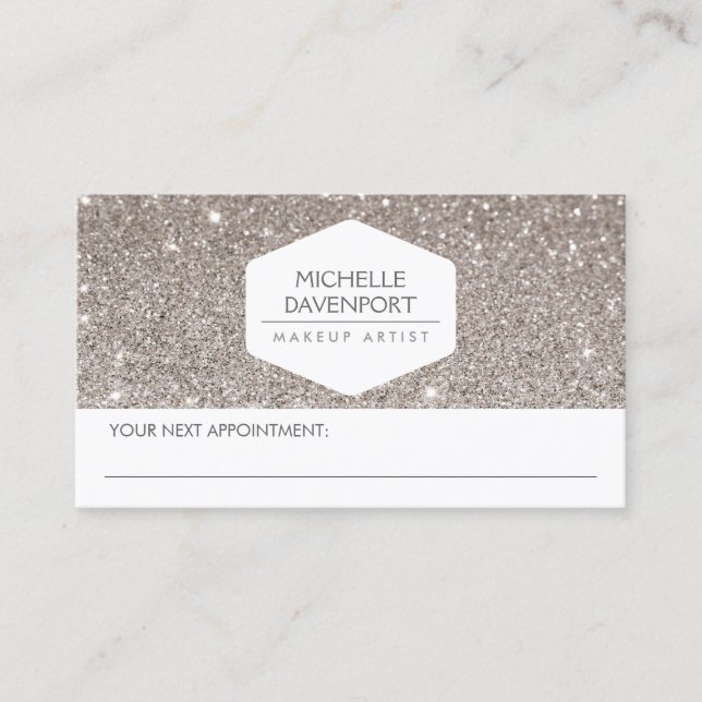 ELEGANT WHITE EMBLEM SILVER GLITTER APPOINTMENT CARD (Front)