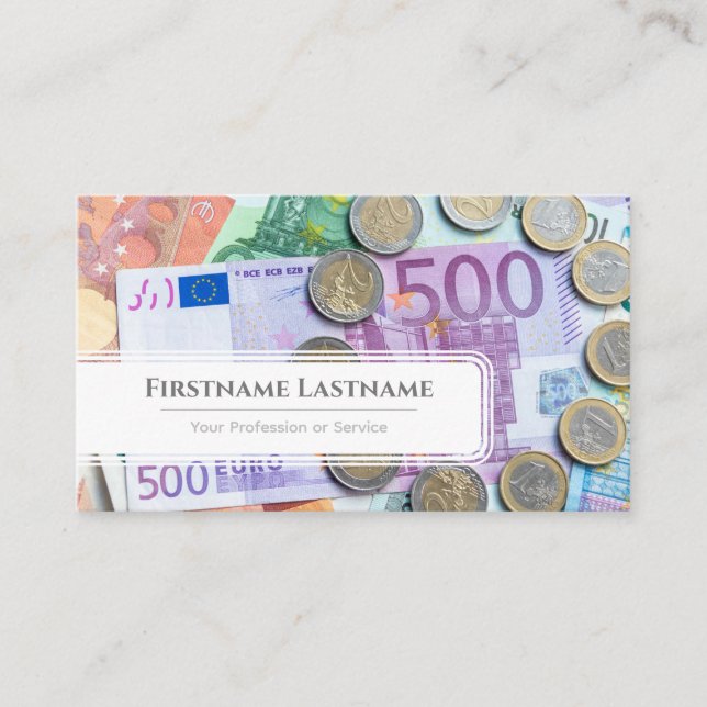 Elegant white euro money currency financial expert business card (Front)