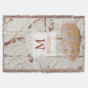 Elegant White Fall Leaves Pumpkins - Family Name Throw Blanket