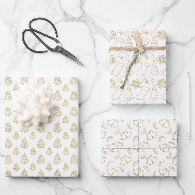 Elegant White Faux Fold Foil Christmas Wrapping Paper Sheet (Front)
