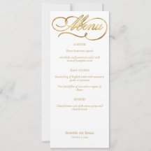 Elegant White & Faux Gold Calligraphy Wedding Menu