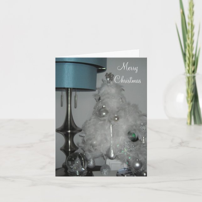 Elegant White Feather Christmas Tree Holiday Card (Front)