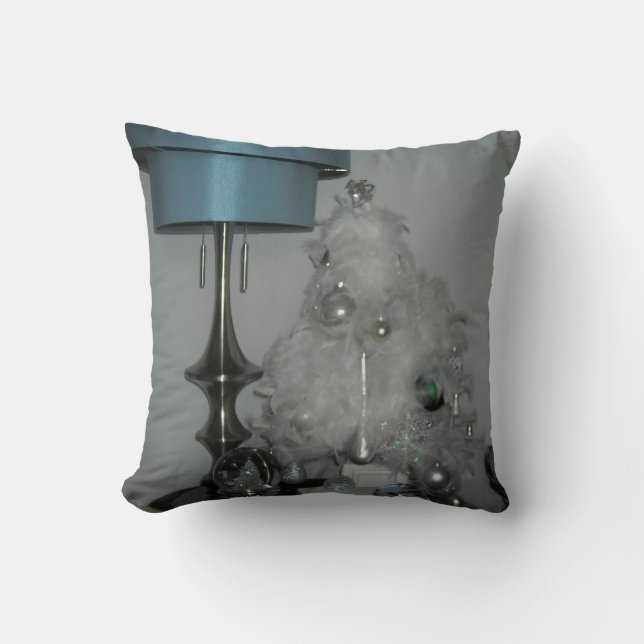 Elegant White Feather Tree Throw Pillow (Front)