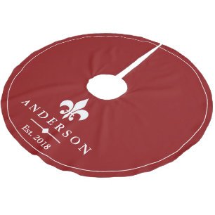 Elegant White Fleur de Lis & Red   Personalized Brushed Polyester Tree Skirt