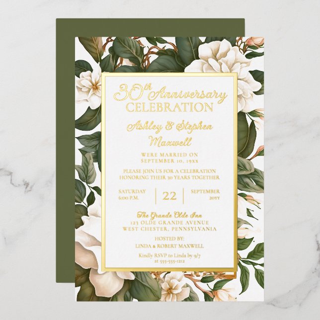 Elegant White Floral 30th Wedding Anniversary (Front/Back)