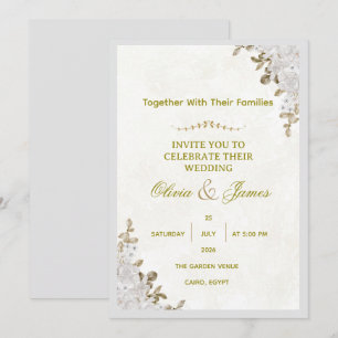 Elegant White Floral and Gold Foil Wedding Invitat Invitation