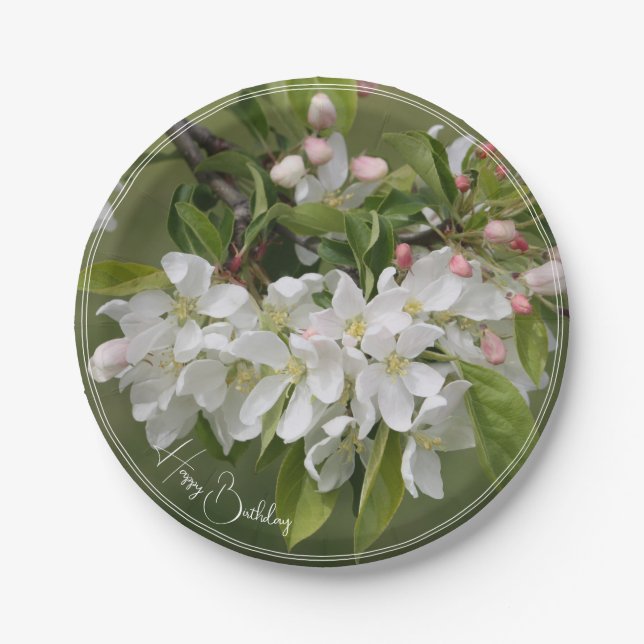 Elegant White Floral Bloom Paper Plate (Front)