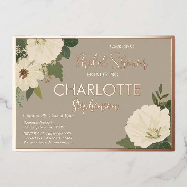 Elegant White Floral Blooms Bridal Shower  (Front)