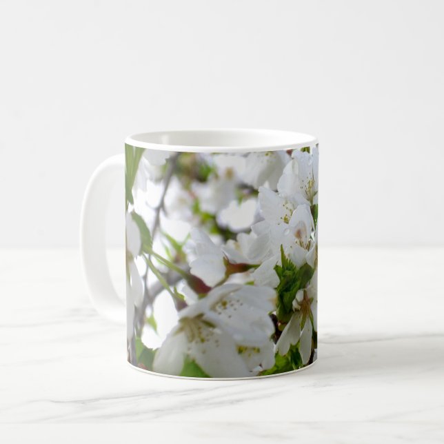 Elegant white floral blossom photo coffee mug (Front Left)