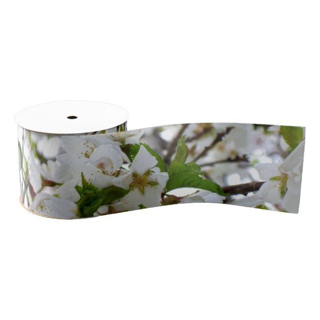 Elegant white floral blossom photo grosgrain ribbon (Spool)