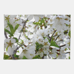 Elegant white floral blossom photo kitchen towel