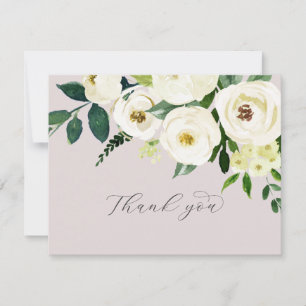 Elegant White Floral   Blush Mauve Wedding Thank You Card