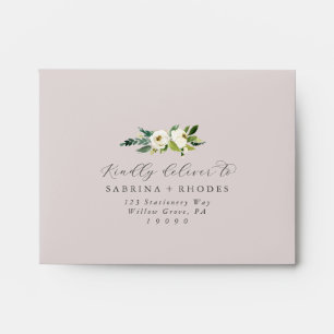 Elegant White Floral   Blush Self-Addressed RSVP Envelope