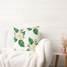 Elegant White Floral Botanical Pattern Throw Pillo