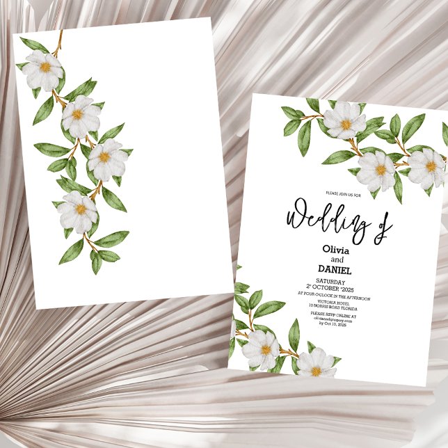 Elegant White Floral Botanical Wedding Invitation (Creator Uploaded)