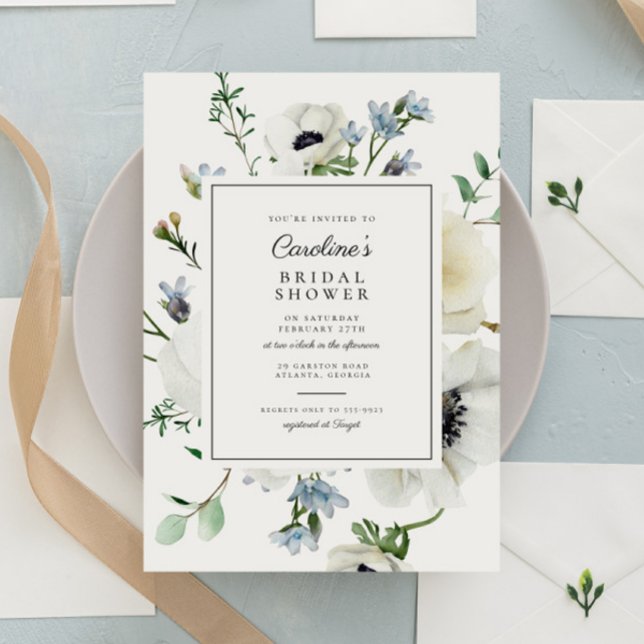 Elegant White Floral Bouquet Bridal Shower Invitation (Creator Uploaded)