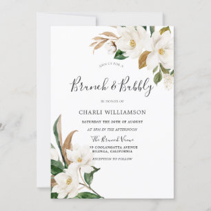 Elegant White Floral Bridal Shower Brunch & Bubbly Invitation