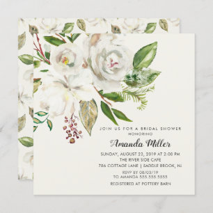 Elegant White Floral Bridal Shower Invitation