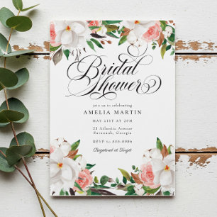 Elegant White Floral Bridal Shower Invitation