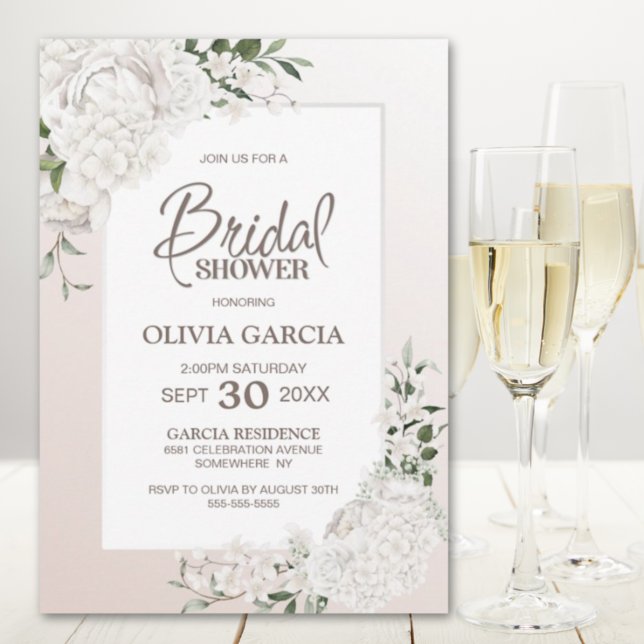 Elegant White Floral Bridal Shower Invitation (Creator Uploaded)