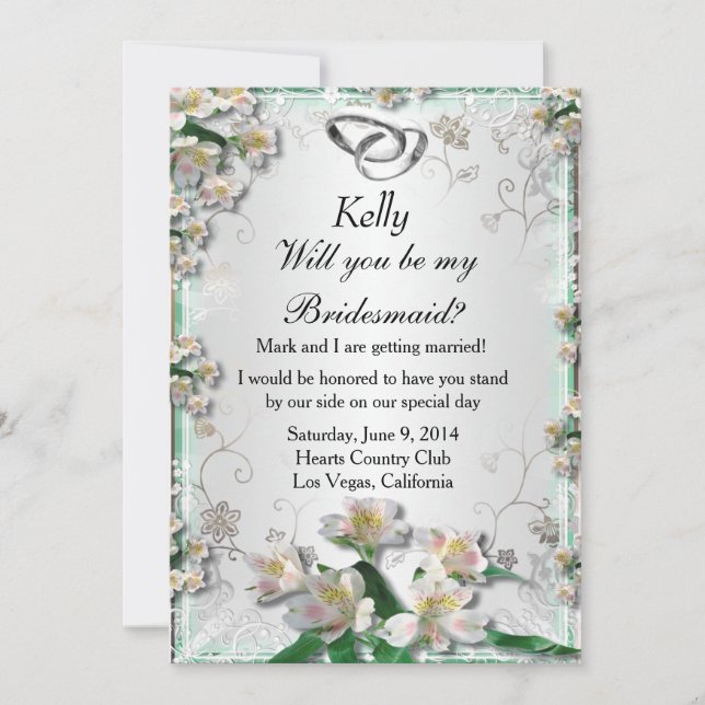 Elegant White Floral Bridesmaid Card (Front)