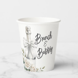 Elegant White Floral Brunch and Bubbly Stickers Paper Cups